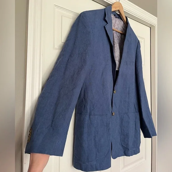 {Alan Flusser} Linen Blend Sport Coat in Blue - Mens Medium - Picture 4 of 10